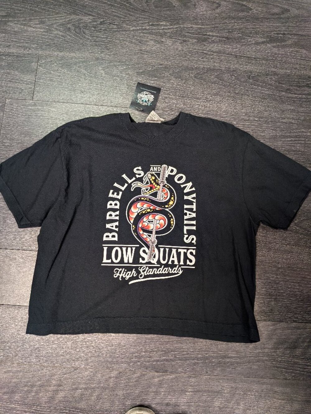 Barbells And Ponytails "SNAKE" S/S Crop T-Shirt SZ L NEW